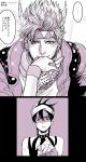  2boys 2koma caesar_anthonio_zeppeli comic jojo_no_kimyou_na_bouken misunderstanding monochrome multiple_boys narancia_ghirga natsu_yasai 