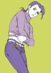  1boy chonorin jojo_no_kimyou_na_bouken long_hair ponytail purple_hair solo sweater vinegar_doppio yellow_eyes 