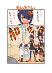  6+girls akatsuki_(kantai_collection) alternate_costume arms_up black_hair black_legwear blush brown_hair eyepatch fang gloves hair_ornament halloween halloween_costume headgear hibiki_(kantai_collection) ikazuchi_(kantai_collection) inazuma_(kantai_collection) kantai_collection lee_(colt) multiple_girls necktie open_mouth pantyhose personification purple_hair short_hair smile tatsuta_(kantai_collection) tenryuu_(kantai_collection) thighhighs translation_request white_legwear 