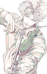  1boy closed_eyes closed_mouth highres instrument jojo_no_kimyou_na_bouken kakyoin_noriaki limited_palette playing_violin simple_background solo violin white_background zhhy3324 