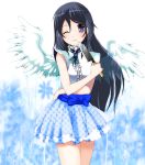  1girl angel_wings aragaki_ayase black_hair blue_eyes dress highres hotaru_(4811) knife long_hair ore_no_imouto_ga_konna_ni_kawaii_wake_ga_nai wings wink 