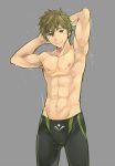  1boy brown_hair free! green_eyes male muscle navel short_hair smile solo swim_trunks tachibana_makoto torakichi_(ebitendon) wet 