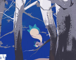  animal_focus black_eyes blue_background blue_fur commentary_request full_body looking_at_viewer no_humans on_branch outdoors pachirisu pokemon pokemon_(creature) pokemon_focus simple_background solo squirrel standing tree white_fur yoshiya_(ina_ba_ya) 