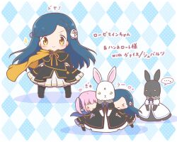  >:) >_< ... 2girls :3 animal argyle_background black_boots black_dress blue_hair blue_ribbon blush boots braid brown_eyes chibi closed_eyes closed_mouth clothed_animal commentary_request dress flower hair_flower hair_ornament hair_ribbon hannelore_(honzuki_no_gekokujou) honzuki_no_gekokujou mitarashi_neko multiple_girls myne_(honzuki_no_gekokujou) pink_hair pleated_skirt puffy_short_sleeves puffy_sleeves rabbit ribbon rose short_sleeves skirt smile sparkle spoken_ellipsis translation_request twintails v-shaped_eyebrows white_dress white_flower white_rose white_skirt 