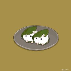  animal animal_focus green_background hamster looking_at_viewer no_humans original plate simple_background upiupisyo 