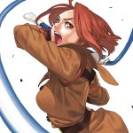  1girl armlet attack brown_hair bust eyelashes king_of_fighters king_of_fighters_xi nose open_mouth red_eyes short_hair solo takoyaki_neko-san uniform whip whip_(kof) 