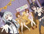  4girls akatsuki_(kantai_collection) blue_eyes boshi_(taku37taku) brown_eyes brown_hair halloween halloween_costume hat hibiki_(kantai_collection) ikazuchi_(kantai_collection) inazuma_(kantai_collection) kantai_collection multiple_girls personification silver_hair thighhighs vampire_costume 