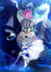  1girl absurdres armband armor belt blue_eyes blue_hair cape gloves hair_ornament hairclip highres magical_girl mahou_shoujo_madoka_magica mahou_shoujo_madoka_magica_movie mermaid midriff miki_sayaka monster_girl oktavia_von_seckendorff ripples short_hair smile solo soul_gem spoilers sword thighhighs weapon witch_(madoka_magica) yukiiri zettai_ryouiki 