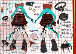  1girl 8_dlz absurdres alternate_costume alternate_hairstyle aqua_hair black_choker black_leg_warmers black_skirt braid cat_choker character_name choker commentary_request hat highres leg_warmers looking_at_viewer mint_(neverness_to_everness) multicolored_hair neverness_to_everness pink_eyes pink_hair red_hat red_shoes red_sweater reference_sheet shoes short_eyebrows skirt smile solo sweater twin_braids two-tone_hair 