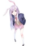  :p animal_ears blazer blush hands_in_pockets kyon_(fuuran) loafers long_hair necktie pink_eyes purple_hair rabbit_ears reisen_udongein_inaba shoes simple_background skirt smile solo tongue touhou white_background white_legwear 