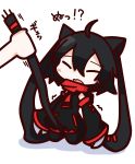  1girl absurdres ahoge animal_ears black_hair blush cat_ears cat_tail claws closed_eyes highres nu-nyu open_mouth original short_hair tail tail_pull 