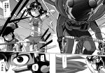  3girls bicycle comic hair_ribbon hat highres himekaidou_hatate long_hair monochrome multiple_girls open_mouth patchouli_knowledge pointy_ears ribbon shameimaru_aya short_hair smile sweat tagme touhou twintails udppagen 