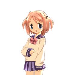  1girl 2000s_(style) blue_eyes blue_skirt blush bow brown_hair cowboy_shot game_asset hair_intakes harukaze_yayoi_(ryoujoku_gakuen) hogeroh large_variant_set long_sleeves miniskirt non-web_source open_mouth pink_bow pleated_skirt ryoujoku_gakuen ryoujoku_school_uniform school_uniform self-datamine serafuku simple_background skirt smile solo standing swept_bangs tareme transparent_background two_side_up variant_set 