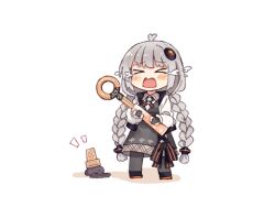  >_< 1girl ahoge black_dress black_pantyhose black_shoes blush braid chibi chibi_only closed_eyes commentary_request crying dress dropped_food food full_body grey_hair hair_ornament ice_cream kizuna_akari long_hair long_sleeves lowres normaland open_mouth pantyhose shoes simple_background solo standing tears twin_braids very_long_hair vocaloid voiceroid white_background 