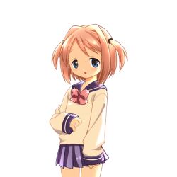  1girl 2000s_(style) blue_eyes blue_skirt blush bow brown_hair cowboy_shot game_asset hair_intakes half-closed_eyes harukaze_yayoi_(ryoujoku_gakuen) hogeroh large_variant_set long_sleeves miniskirt non-web_source open_mouth pink_bow pleated_skirt ryoujoku_gakuen ryoujoku_school_uniform school_uniform self-datamine serafuku simple_background skirt smile solo standing swept_bangs tareme transparent_background two_side_up variant_set 