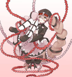  1girl 7753 braid flying frills gakuran goggles goggles_on_head green_eyes hand_tattoo hat heart heart_tattoo highres long_hair magical_girl mahou_shoujo_ikusei_keikaku mahou_shoujo_ikusei_keikaku_limited multicolored_hair multiple_braids school_uniform solo tattoo thigh-highs twin_braids two-tone_hair user_nsjg2377 