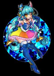  1girl animal_ears black_background black_tail blue_boots blue_gloves blue_hair boots braid cat_ears cat_tail commentary_request cure_cosmo elbow_gloves english_commentary fur-trimmed_boots fur-trimmed_gloves fur_trim gloves hair_ornament hat hat_ornament high_heel_boots high_heels magical_girl mini_hat mini_top_hat mixed-language_commentary multicolored_hair one_eye_closed pink_hair precure senmu_(0107) simple_background smile solo star_(symbol) star_hat_ornament star_twinkle_precure tail tongue tongue_out top_hat twin_braids twintails yellow_eyes yuni_(precure) 