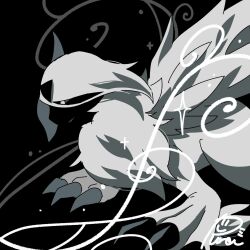  absol black_background claws closed_mouth highres horns mega_absol mega_pokemon no_humans pokemon pokemon_(creature) pokemon_focus punaparu solo wings 