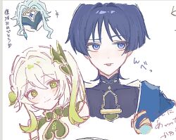  +++ 1girl 2boys :p aqua_hair armlet art_program_request averting_eyes black_hair black_mask blue_cape blue_gem blunt_ends bright_pupils cape closed_mouth colored_tips covered_collarbone cropped cropped_torso cross-shaped_pupils dottore_(genshin_impact) eye_mask eyeliner facing_viewer gem genshin_impact gold green_eyes green_gem green_hair hair_between_eyes hair_intakes hair_ornament highres jewelry leaf leaf_hair_ornament long_hair looking_at_viewer looking_to_the_side makeup mandarin_collar mask multicolored_hair multiple_boys nahida_(genshin_impact) open_mouth pointy_ears red_eyeliner s0bk8 scaramouche_(genshin_impact) shoulder_peek side-by-side side_cape side_ponytail sidelocks smile split_mouth symbol-shaped_pupils syringe_earrings tongue tongue_out translation_request tsurime violet_eyes wanderer_(genshin_impact) white_hair white_pupils wispy_bangs 