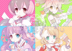  +_- 4girls bare_shoulders black_hair blonde_hair blue_eyes decora dessert dress edoya_pochi food frilled_dress frills funny_trick green_eyes hair_ornament hat heterochromia leaf long_hair magical_girl magician mahou_shoujo_ikusei_keikaku mahou_shoujo_ikusei_keikaku_aces mahou_shoujo_ikusei_keikaku_jokers mahou_shoujo_ikusei_keikaku_limited mahou_shoujo_ikusei_keikaku_restart multicolored_hair multiple_girls nakano_sorami pechika_(mahoiku) princess_tempest short_hair smile tiara twintails two-tone_hair 