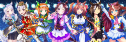  6+girls aiguillette animal_ears aqua_bow armband ascot asymmetrical_gloves black_boots black_bow black_gloves black_jacket black_pantyhose black_shorts black_skirt black_thighhighs blue_eyes blue_gloves blue_jacket blue_skirt blunt_bangs blush boots bow bowtie braid breasts brown_hair brown_hat buttons cape center_frills closed_mouth coat collared_shirt commentary_request crop_top daiwa_scarlet_(peak_blue)_(umamusume) daiwa_scarlet_(umamusume) double-breasted dress ear_bow ear_covers ear_ribbon epaulettes fang flask frilled_coat frilled_jacket frills garter_straps gloves gold_ship_(red_strife)_(umamusume) gold_ship_(umamusume) green_eyes green_sailor_collar green_sleeves grey_hair grin hair_between_eyes hair_intakes hair_over_one_eye hairband half_up_braid hand_on_own_hip hat hime_cut hip_flask holding holding_flask horse_ears horse_girl horse_tail jacket large_breasts layered_skirt long_hair long_sleeves looking_at_viewer mejiro_mcqueen_(frontline_elegance)_(umamusume) mejiro_mcqueen_(umamusume) midriff mismatched_gloves multicolored_hair multicolored_jacket multiple_girls navel one_eye_closed open_mouth orange_hair orange_tail pantyhose pillbox_hat pink_ascot pleated_skirt ponytail purple_bow purple_hair purple_ribbon purple_vest red_bow red_cape red_dress red_eyes ribbon sailor_collar shirt short_hair short_sleeves shorts silence_suzuka_(innocent_silence)_(umamusume) silence_suzuka_(umamusume) single_epaulette single_hair_streak skirt sleeveless sleeveless_dress small_breasts smile special_week_(special_dreamer)_(umamusume) special_week_(umamusume) stopwatch stopwatch_around_neck streaked_hair striped_armband striped_clothes striped_shirt sugimotty_nova tail teeth thigh-highs thigh_boots thighs tiara tokai_teio_(peak_joy)_(umamusume) tokai_teio_(umamusume) tongue tongue_out twintails two-tone_hair two-tone_jacket two-tone_skirt umamusume upper_teeth_only v very_long_hair vest violet_eyes vodka_(umamusume) vodka_(wild_top_gear)_(umamusume) white_boots white_gloves white_hair white_hairband white_jacket white_pantyhose white_shirt white_skirt white_streaks white_thighhighs wristband yellow_shirt 