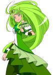  1girl arm_warmers bare_shoulders dress eyelashes green_dress green_eyes green_hair hair_ornament hair_ribbon hairband happy heart kyonu777 long_dress long_hair looking_at_viewer magical_girl original precure puffy_sleeves ribbon simple_background smile solo very_long_hair white_background wrist_cuffs 