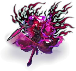  1girl absurdres anonymous_(yu-gi-oh!) belt black_gloves bodysuit boots breasts dark_persona duel_monster energy_wings epaulettes exosister_karmael exosister_martha full_body game_asset gloves halo high_heel_boots high_heels highres holding holding_sword holding_weapon infinity_symbol large_breasts liquid_halo long_hair looking_at_viewer magic non-web_source official_art purple_halo red_bodysuit red_eyes red_hair self-datamine solo stitched sword taut_clothes thigh_boots third-party_edit transparent_background very_long_hair waist_cape weapon wide_sleeves yu-gi-oh! yu-gi-oh!_master_duel 