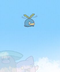  blue_sky clouds diglett flying hoppip lily_pad looking_at_another looking_at_object lotad missing_headwear mole no_humans plant_monster pokemon pokemon_(creature) sky spinning surippa1010 tail teardrop waving 