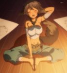  1girl animal_ears brown_hair closed_eyes dog_ears dog_tail drawing elbia_hernaiman highres outbreak_company paper screencap short_hair solo stitched tail wood_flooring 