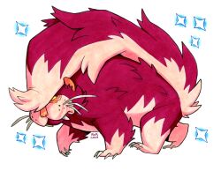  absurdres claws highres no_humans pokemon pokemon_(creature) railroadlion red_fur signature simple_background skuntank solo sparkle tail two-tone_fur whiskers white_background white_fur 