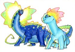  amaura aurorus blue_skin colored_skin evolutionary_line looking_at_another no_humans pokemon pokemon_(creature) railroadlion signature simple_background white_background 