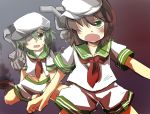  2girls brown_hair commentary_request eyepatch gaoo_(frpjx283) green_eyes green_hair hat highres kantai_collection kiso_(kantai_collection) multiple_girls murasa_minamitsu neckerchief open_mouth sailor_hat short_hair touhou 