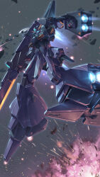  absurdres advance_of_zeta beam_cannon beam_rifle energy_gun english_commentary explosion gaplant_hrairoo gundam highres incredibly_absurdres mecha mecha_focus mobile_suit no_humans one-eyed realistic robot science_fiction shield space star_(sky) thrusters titans_(gundam) titans_test_team_(gundam) type_j7 war weapon zero_gravity 