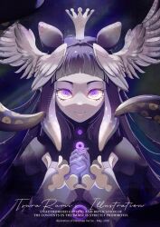  1girl artist_name black_dress character_name closed_mouth crown dated dress feathered_wings gloves gradient_hair grey_hair head_wings highres hololive hololive_english long_hair looking_at_viewer multicolored_hair ninomae_ina'nis own_hands_together purple_gloves purple_hair smile solo tako_takover_(ninomae_ina'nis) tentacle_hair tentacles tsurarumi violet_eyes virtual_youtuber wings 