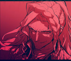  1boy alessandro_di_cagliostro_(fate) braid evil_grin evil_smile facial_hair fate/grand_order fate_(series) goatee grin high_collar looking_ahead male_focus melon22 portrait red_theme scales sketch smile solo 