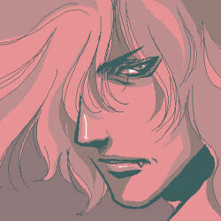  1boy alucard_(hellsing) close-up expressionless fang hair_over_one_eye hellsing lowres male_focus oekaki portrait red_theme solo toshimichi_yukari 