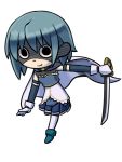  1girl blue_hair cape gloves mahou_shoujo_madoka_magica miki_sayaka oda_takayuki osawari_tantei parody shaded_face skirt style_parody sword weapon 