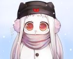  adapted_costume alternate_costume coat commentary_request dress earmuffs gomasionori hat horns kantai_collection long_hair northern_ocean_hime pale_skin red_eyes scarf shinkaisei-kan snowing white_hair white_skin winter_clothes winter_coat 