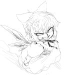  1girl bow cirno dress hair_bow ice ice_wings monochrome short_hair sketch solo space_jin touhou wings 