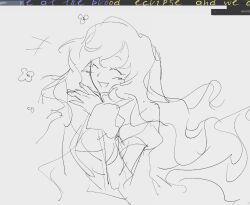  1girl black_outline closed_eyes commentary_request cropped_torso cuffs fialentul grey_background greyscale hijiri_byakuren long_hair long_sleeves looking_to_the_side monochrome outline sketch touhou user_interface very_long_hair 