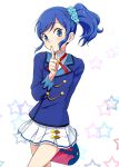 1girl aikatsu! anra_furin blue_eyes blue_hair kiriya_aoi long_hair school_uniform seifuku side_ponytail solo stars 