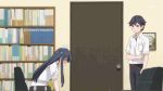  1boy 1girl animated blush bookshelf couch door embarrassed love_lab maki_natsuo nagino_satoshi picture_frame tagme wall 