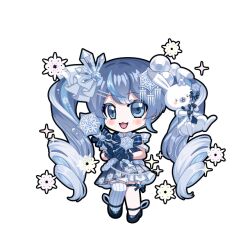  1girl :3 :d animated animated_png black_shoes blinking blue_gloves blue_hair blush bow bowtie chibi chibi_only crystal_hair_ornament dress drill_hair frilled_dress frills gloves gradient_hair hair_ornament hatsune_miku hatsune_miku_graphy_collection holding holding_wand knee_up leg_ribbon long_hair mary_janes multicolored_hair rabbit_yukine ribbed_thighhighs ribbon shoes short_dress single_thighhigh smile snowflake_hair_ornament snowflake_print solo thigh-highs twin_drills very_long_hair vocaloid wand white_thighhighs yuki_miku yuki_miku_(2025) 