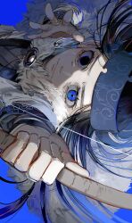  1girl 5me_q18 ainu ainu_clothes asirpa bandana blue_bandana bow_(weapon) cape cloak fur_cape fur_cloak golden_kamuy hat highres kepi military_hat upper_body weapon 