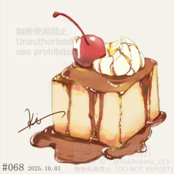  cherry commentary_request dated food food_focus fruit no_humans original pudding signature simple_background syrup watermark white_background yukitan7023 
