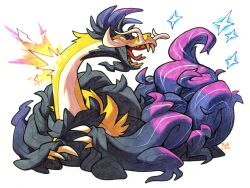  absurdres alternate_color claws drampa highres looking_to_the_side mega_drampa no_humans open_mouth pokemon pokemon_(creature) railroadlion sharp_teeth shiny_pokemon signature simple_background solo sparkle teeth white_background 