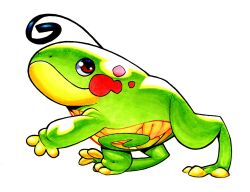  absurdres brown_eyes colored_skin frog green_skin highres looking_at_viewer no_humans pokemon pokemon_(creature) politoed railroadlion signature simple_background solo white_background 