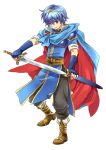  adusa blue_eyes blue_hair cape fire_emblem fire_emblem:_mystery_of_the_emblem gloves highres marth nintendo smile sword tiara weapon 