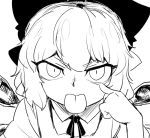  1girl :p akanbe bow cirno hair_bow ice ice_wings monochrome short_hair sketch solo space_jin tongue tongue_out touhou wings 