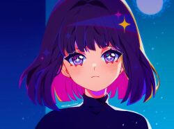  1girl artist_name bishoujo_senshi_sailor_moon blush bob_cut closed_mouth commentary earrings jewelry looking_at_viewer purple_hair sailor_saturn savi_(byakushimc) solo sparkle sparkling_eyes tomoe_hotaru violet_eyes 